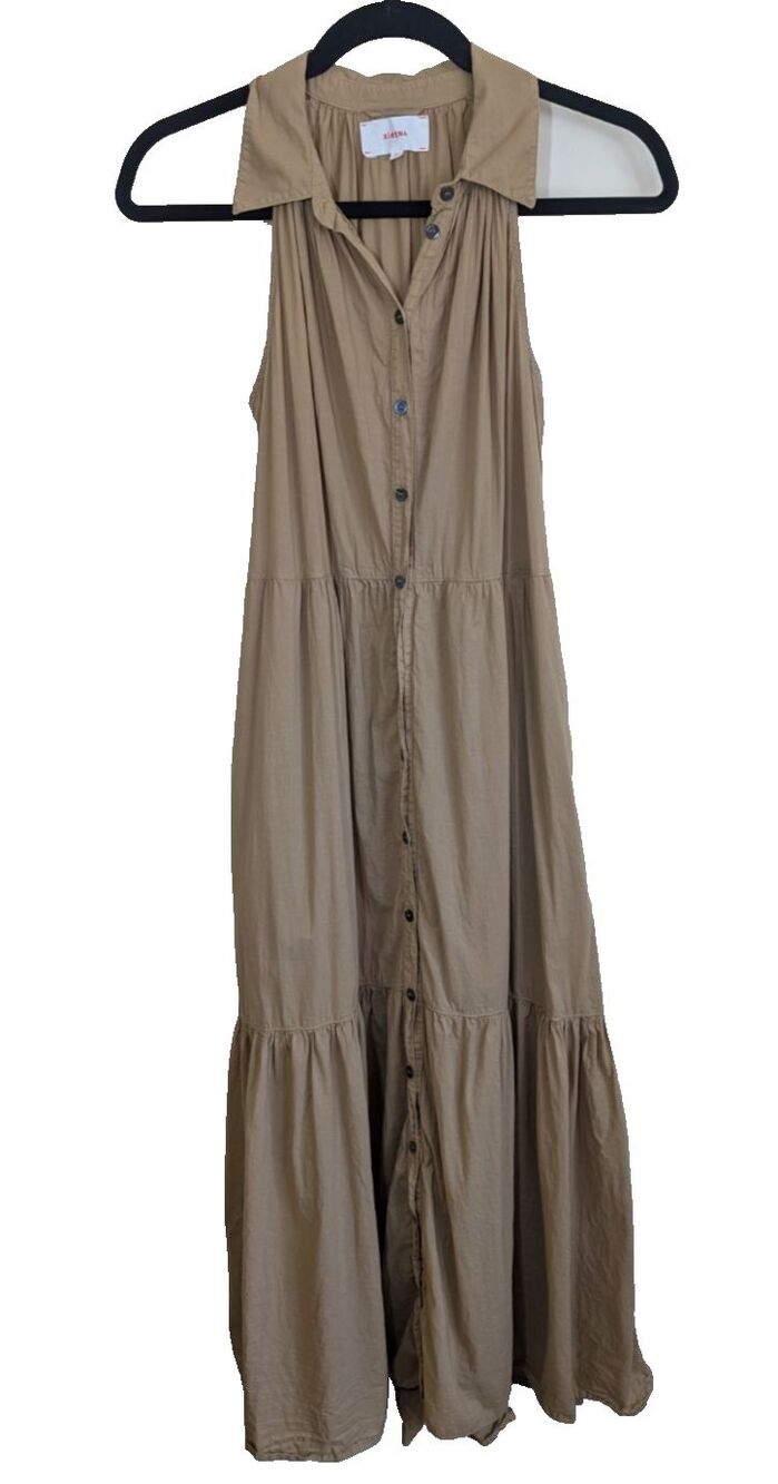 Xirena Finley Dress Midi In Safari Tiered Cotton Pockets Size XS